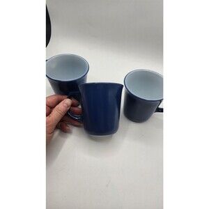 Vintage Pyrex Blue Milk Glass D-Ring Coffee Mugs Set of 3